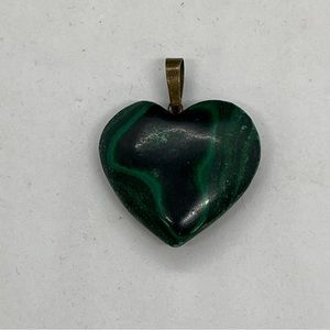 Malachite Heart Pendant With Brass Bail Vintage